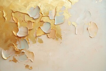 Aufkleber - Abstract art piece with beige gold, pastel colors. Paint strokes, textures create stucco wall look. Brushstrokes, smears on canvas. Modern, unique art design. Ideal for home decor or gallery.
