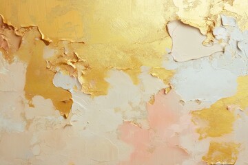 Aufkleber - Abstract art piece. Gold, pastel colors. Brushstrokes, texture. Modern design. Unique piece. Ideal for home decor. Beige gold nacre colors. Relief texture. Painterly. Unique art style. Artistic.