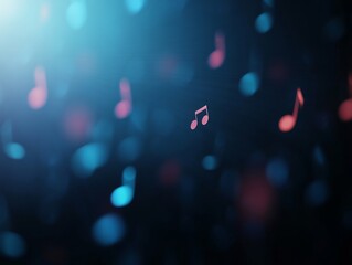 Fototapete - A captivating arrangement of floating music notes is featured against a dark background, delivering a sense of harmony and artistic flair. The left side offers ample space for additional text