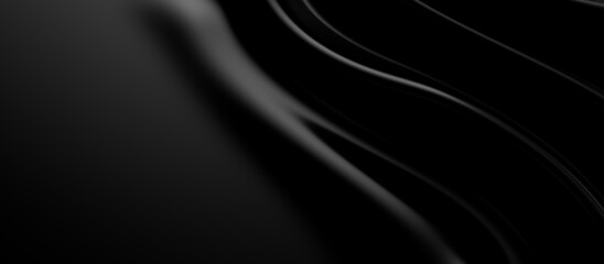 Aufkleber - 3d soft black waves background. Dark silk crumples. Elegant minimalistic satin ripples backdrop. 3d render illustration