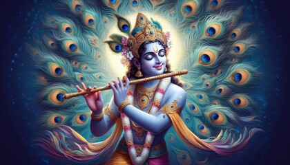 Wall Mural - Lord Krishna playing a flute