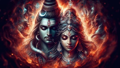 Wall Mural - Lord Shiva and Goddess Parvati