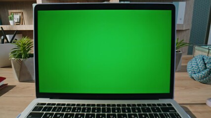 Wall Mural - Freelancer touching mockup laptop touchpad browsing app at home office closeup