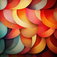 Aufkleber - Colorful abstract design with layered circles in warm colors. Vintage textile style. Intricate patterns. Looks like textured fabric. Vibrant hues. Ideal wallpaper backdrop. Eye-catching aesthetic.