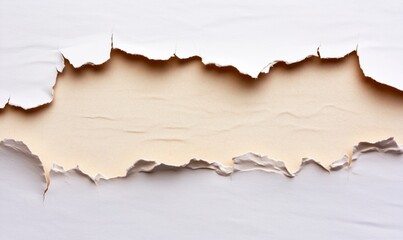 Poster - Torn paper texture revealing beige background, irregular edges, soft shadows, artistic design