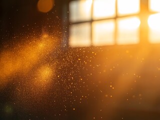Poster - Dust particles float softly in the air, lit by warm rays of sunlight entering through a partially open window, creating a serene and calming atmosphere