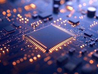 Aufkleber - The detailed view showcases a macro shot of an electronic circuit board, revealing intricate chips and connections that represent advanced computer hardware and digital technology