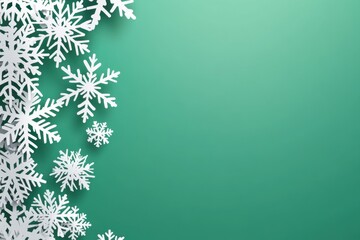 Wall Mural - Christmas background with white snowflakes on green gradient, Christmas card design, Christmas decoration Christmas background, white and light emerald color scheme Generative AI