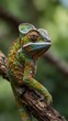 © claudunia - Close-up of a chameleon on a branch, observing its surroundings.