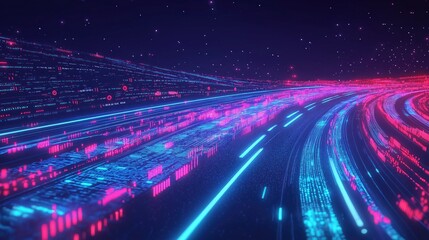 Poster - Digital road shows fast data transfer. Cyber communication. Coding. Global tech. Agile digital transformation. Disruptive innovations. Generative AI. Futuristic. Speed. Dynamic. Data flow. Road