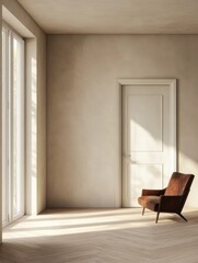 Wall Mural - Empty room with natural light, clean lines, and modern furniture