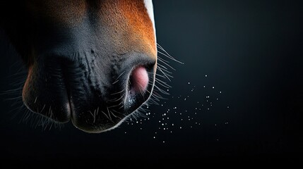 Sticker -   A close-up of a horse's snout, adorned with dewdrops