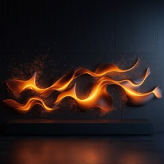 Aufkleber - Stylish abstract fire flames design. Modern decor element. Black background with orange light. Design for interior. Abstract shapes. Decorative wall art. Minimalist interior design. Contemporary