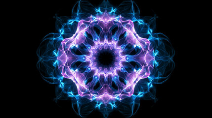 Wall Mural - black background with symmetrical neon blue and purple patterns glowing in the center vector illustr