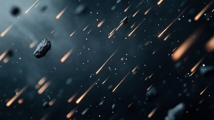 Wall Mural - dynamic space scene depicting multiple meteorites entering earth's atmosphere with bright fiery trai