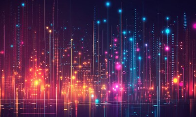 Poster - Colorful abstract digital data visualization, vibrant lights, glowing lines, futuristic design, technology concept