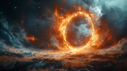 Wall Mural -  Cosmic Ring of Fire Above Cloudy Horizon