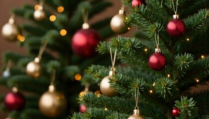 Wall Mural - Bokeh of Light on Christmas tree. Defocused Light on Christmas tree on blurred background. Blurred Christmas background for template