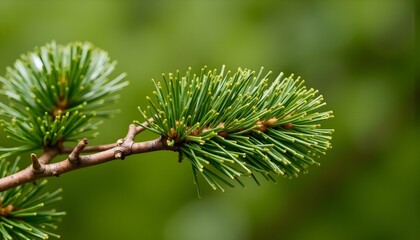 Wall Mural - a close-up of a young fir branch with a garland in the summer.