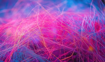 Poster - Colorful abstract fibers, vibrant pink and blue strands, intricate patterns, soft texture, artistic composition