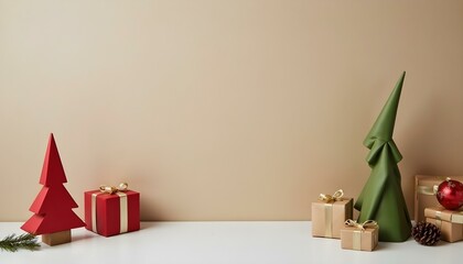 Wall Mural - empty of christmas blurred on background. blank christmas. gifts. christmas trees. product mockup. c