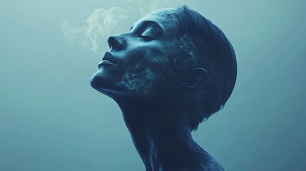 Wall Mural - A woman's face is shown with smoke coming out of her mouth