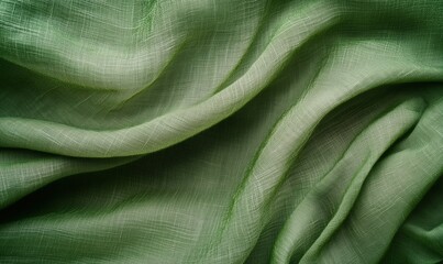 Poster - Green fabric texture, soft, flowing, delicate, showcasing intricate weave patterns and subtle light reflections