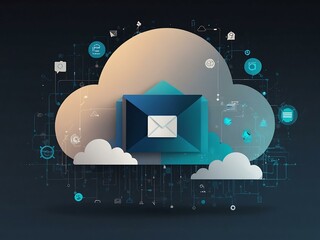 Poster - Cloud-based email network, web banner concept.