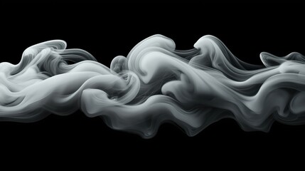 Wall Mural - Abstract flowing smoke-like formations swirling in a dynamic motion against a black background, creating a surreal and ethereal visual effect.