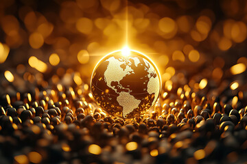 Poster - A glowing globe shines golden, set against a sparkling background symbolizing global unity and connectivity