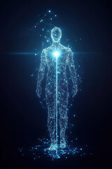 Poster - glowing energy emanates from a human-like figure, creating a mystical atmosphere in a dark space