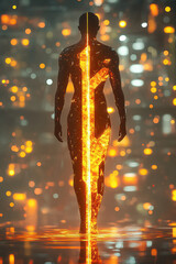 Poster - A radiant energy being stands tall, shining in a vibrant digital scene, inspiring futuristic wonder