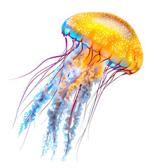Poster - Graceful jellyfish with long tentacles floating elegantly against a clear backdrop