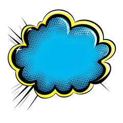 Poster - Comic-style speech bubble bursting with a blue center and yellow border, perfect for adding dialogue or exclamations to designs