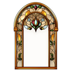 Aufkleber - Exquisite arched stained glass window frame featuring detailed art nouveau design and clear center, ideal for infusing a vintage allure