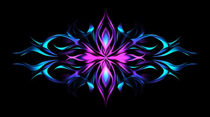 Wall Mural - black background with symmetrical neon blue and purple patterns glowing in the center vector illustr