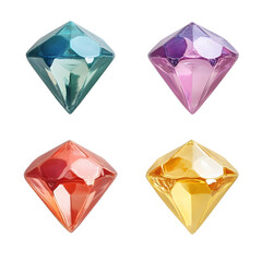 Aufkleber - Brightly sparkling on a clear background are four vibrant diamonds in blue, purple, red, and yellow hues
