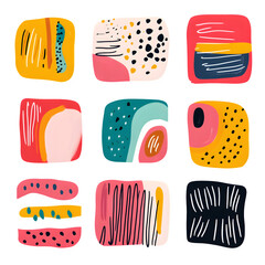 Aufkleber - Add a modern touch to your design project with nine vibrant square abstract backgrounds featuring various shapes and lines
