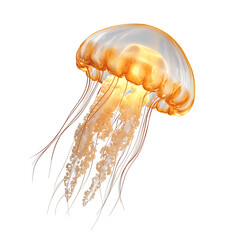 Orange jellyfish with long tentacles glowing in transparent background, perfect for marine life projects