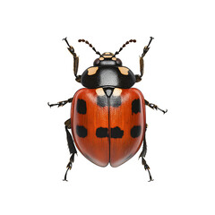 Poster - Detailed dorsal view of a red ladybug with black spots and legs, isolated on a transparent background
