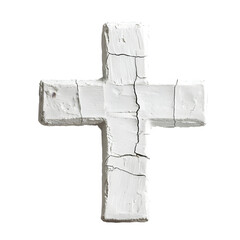 Poster - Weathered white wooden christian cross with cracks, isolated on a transparent background, symbolizing strength and enduring faith