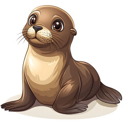 Poster - Cute sea lion pup sitting and gazing upward, with a transparent background, ideal for children's literature or marine-themed projects