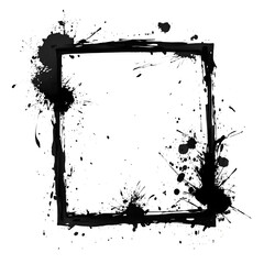 Leinwandbilder - Black grunge square frame with ink splatters isolated on transparent background, ideal for adding a raw, artistic touch to designs