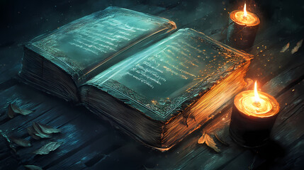 Wall Mural - mystical tome aglow with stories from ancient times, holding secrets within its pages. arcane. illus