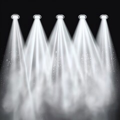 Poster - Spotlight effect scene. Bright light beams shine on empty stage. Illuminated particles, rays create dazzling glow. Ideal for concert posters festive designs. Suitable for presentation of parties,