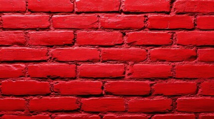 Poster - A lively red brick wall with a detailed texture illuminated by natural light, ideal for artistic backdrops and design features.