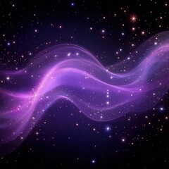 Poster - Purple abstract design with glowing waves, stars. Dynamic swirling pattern. Stylish, bright. Suitable for tech holiday themes. Mystic glow. Elegant background. Modern art style. Festive futuristic.