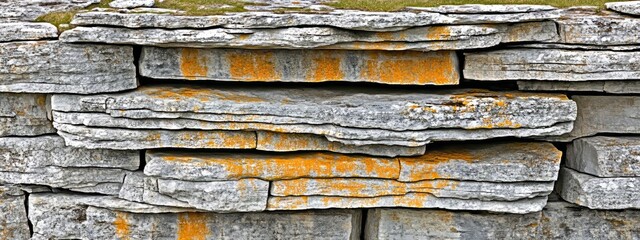 Poster - A close-up view of a rustic stone wall, adorned with gray and brown stones, in a natural and minimalist style.