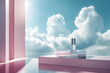 © M.Z - Minimalist Pink Geometric Blocks with Sky and Clouds – Modern Abstract Design