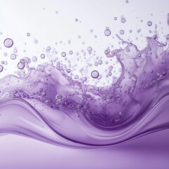 Poster - Purple liquid splashes, waves. Abstract design with bubbles. Creative visual. Liquid textures. Colorful, trendy background. Beauty, wellness inspiration. Modern style. Cosmetics product photo.